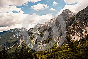 Logar valley or Logarska dolina, Slovenia, Europe. Hiking in savinja Alps and Slovenia mountain. Popular site for a hike in trigl