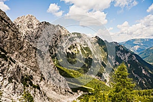 Logar valley or Logarska dolina, Slovenia, Europe. Hiking  in savinja Alps and Slovenia mountain. Popular site for a hike in trigl