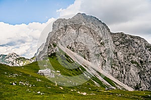 Logar valley or Logarska dolina, Slovenia, Europe. Hiking in savinja Alps and Slovenia mountain. Popular site for a hike in trigl