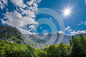 Logarska dolina - Logar valley, Slovenia, mountains, clouds, sun stars