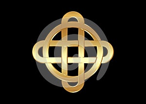 Gold celtic knot, interlocked circles logo, golden luxury vector emblem sign isolated on black background photo