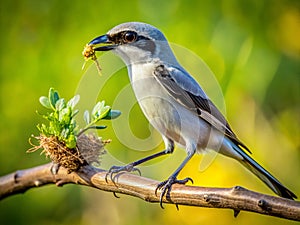A Loggerhead Shrikes Precision Hunting A Captivating Moment in Natures Food Web Highlighting the Predatory Skills of photo