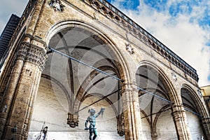 Loggia dei Lanzi under a grey sky in Florence