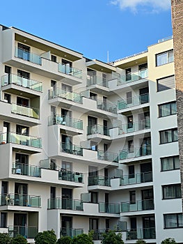 Loggias with glass partitions in a new building photo