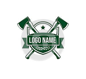 logging cross axes badge emblem vector logo design