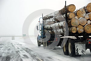 Logging truck on icy road