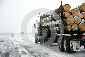 Logging truck on icy road