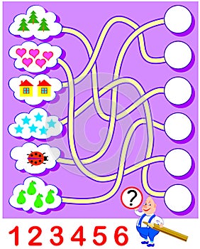 Logic exercise for children. Need to count the quantity of objects and write the numbers in corresponding circles.