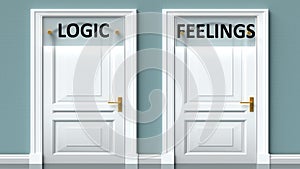 Logic and feelings as a choice - pictured as words Logic, feelings on doors to show that Logic and feelings are opposite options photo