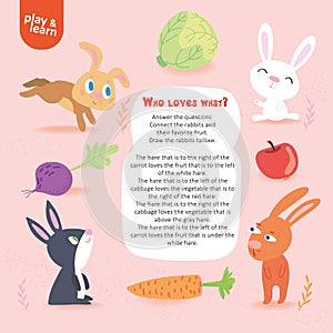 Logic Find Vegetables for Rabbits Color Kid Game Printable Worksheet