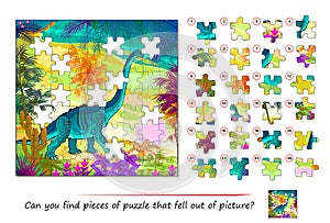 Logic game for children and adults. Can you find pieces of puzzle that fell out of picture? Page for kids brain teaser book. Task