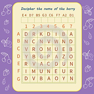 Logic game for children. Decipher the name of the berry