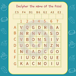 Logic game for children. Decipher the name of the food