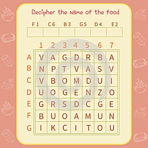 Logic game for children. Decipher the name of the food