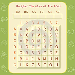 Logic game for children. Decipher the name of the food