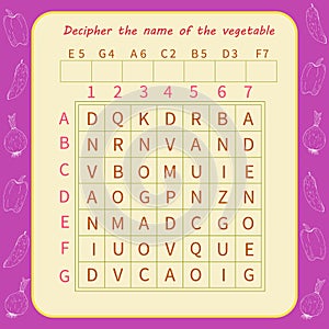 Logic game for children. Decipher the name of the vegetable