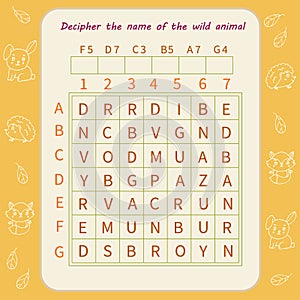 Logic game for children. Decipher the name of the wild animal