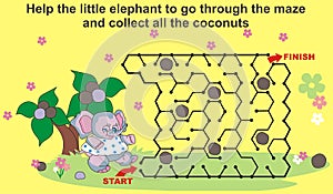 Logic game for kids. Help the little elephant to go through the maze