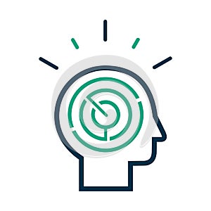 Logic games concept, creative thinking, head maze line icon