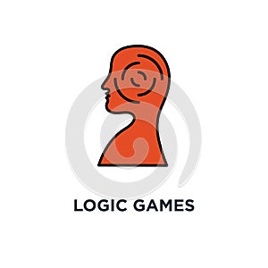 logic games icon. creative thinking, psychology concept symbol design, head maze, mind labyrinth, mental work, strategic thinking
