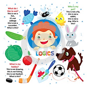 Logic Kid Question Game Printable Worksheet Cartoon Vector