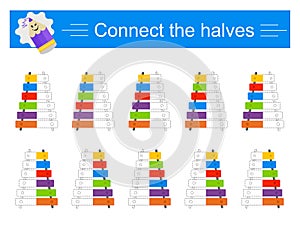 Logic puzzle. Educational material for kids. Find the halves of xylophones. Vector illustration