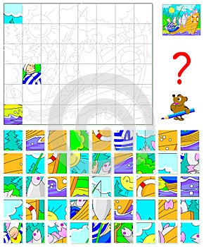 Logic puzzle game for children and adults. Find the correct place for each detail and paint the image in relevant colors.