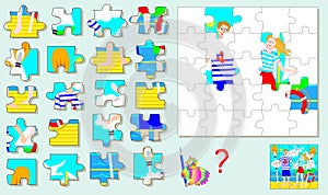 Logic puzzle game for children and adults. Find the correct place for each detail and paint the image in relevant colors.