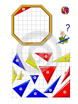 Logic puzzle game for children and adults. Find the right places for all triangles and draw them. Printable page for brain teaser