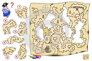 Logic puzzle game for children and adults. Help the pirate restore old map and find treasure. photo
