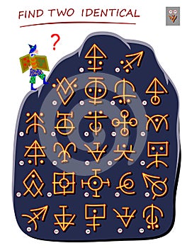 Logic puzzle game for children and adults. Help the wizard find 2 identical ancient magic signs.