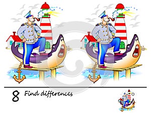 Logic puzzle game for children and adults. Need to find 8 differences. Printable page for baby book.