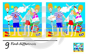 Logic puzzle game for children and adults. Need to find 9 differences. Printable page for baby book. Developing skills for count