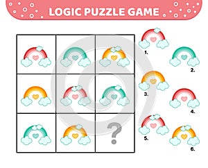 Logic puzzle game. Colorful rainbow. For kids. Cartoon