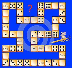 Logic puzzle game with dominoes. Solve examples. Draw corresponding number of dots to close the circuit.