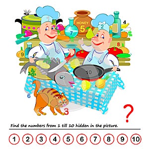 Logic puzzle game. Exercise for young children. Find the numbers from 1 till 10 hidden in the picture.