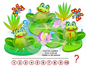 Logic puzzle game. Exercise for young children. Find the numbers from 1 till 10 hidden in the picture.