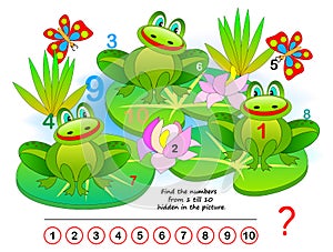 Logic puzzle game. Exercise for young children. Find the numbers from 1 till 10 hidden in the picture. photo
