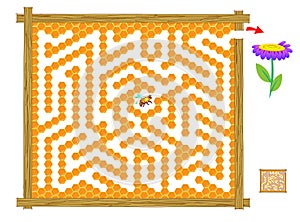 Logic puzzle game with labyrinth for children and adults. Help the bee find the way out of the honeycomb till flower.