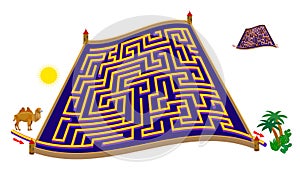 Logic puzzle game with labyrinth for children and adults. Help the camel find the way till the plants. Worksheet for kids brain