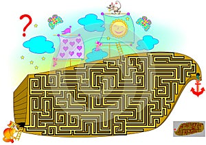 Logic puzzle game with labyrinth for children and adults. Help the cat find the way till the mouse.