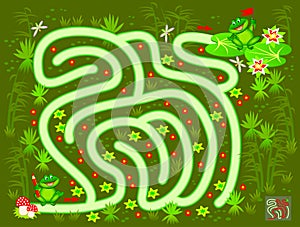 Logic puzzle game with labyrinth for children and adults. Help the little frog find the way in the swamp till his friend.
