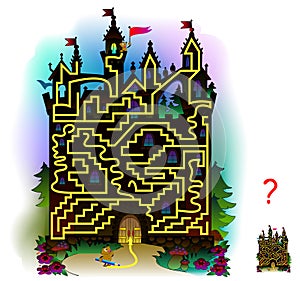 Logic puzzle game with labyrinth for children and adults. Help the little teddy bear find the way in the castle till his friend.