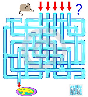 Logic puzzle game with labyrinth for children and adults. Help the mouse find the way till the cheese.
