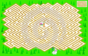 Logic puzzle game with labyrinth for children and adults. Help the rabbit find the way till the carrot.