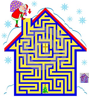 Logic puzzle game with labyrinth for children and adults. Help the Santa Claus find the way till the Christmas tree.