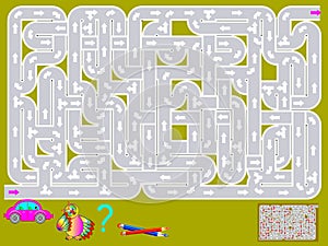 Logic puzzle game with labyrinth. Need to draw the way for car from start till end.