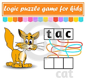 Logic puzzle game. Learning words for kids. Find the hidden name. Education developing worksheet. Activity page for study English