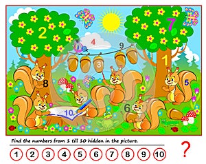 Logic puzzle game. Math education for young children. Find the numbers from 1 till 10 hidden in the picture.