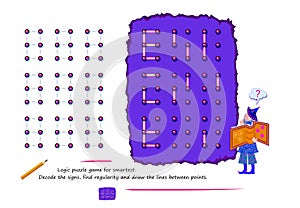 Logic puzzle game for smartest. Decode the signs, find regularity and draw the lines between points. Page for brain teaser book. photo
